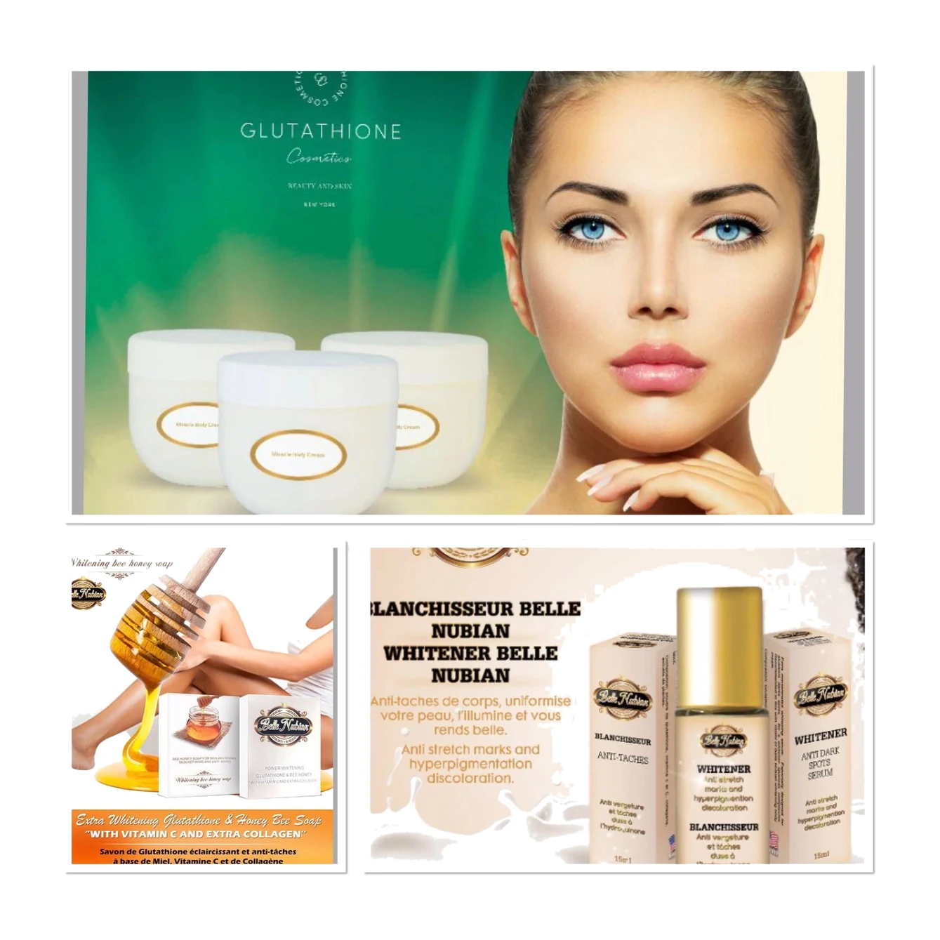 Crème corporelle Glutax Miracle, 2 sérums Belle Nubian et 1 savon collagène et miel — visuel 2